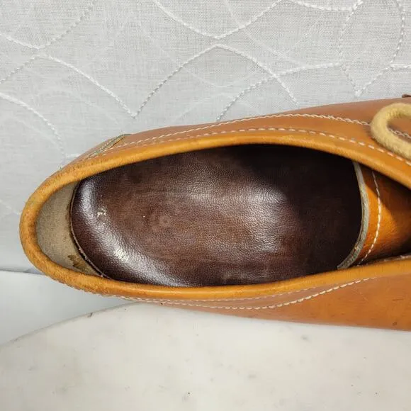 Vintage Hand Sewn Oxfords Mens 11D Tanned Soft Leather Soles Casual Laces