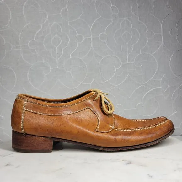Vintage Hand Sewn Oxfords Mens 11D Tanned Soft Leather Soles Casual Laces