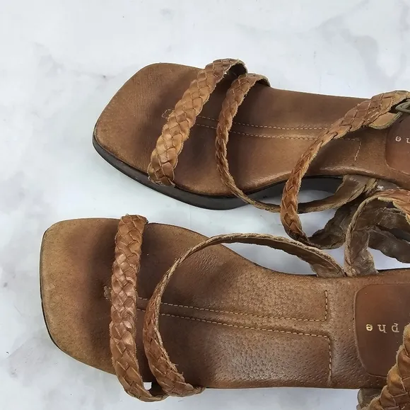 Vintage Heels 90s Y2K Women 9.5 M Brown Leather Braided Square Toe Wood Shoe