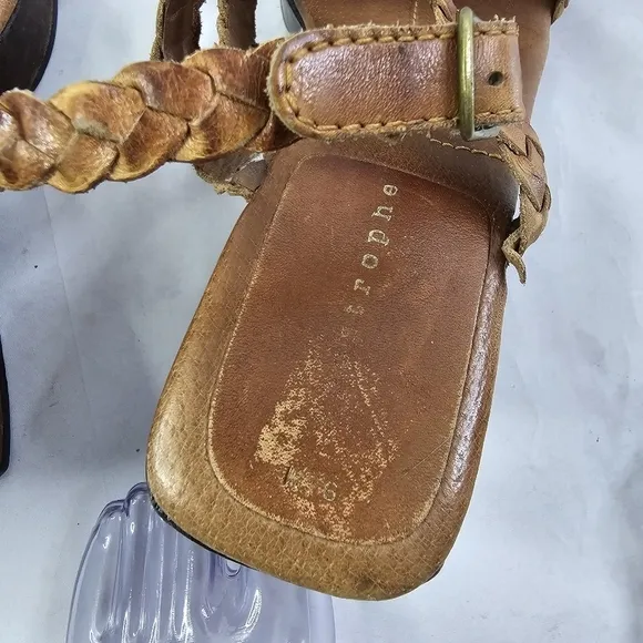 Vintage Heels 90s Y2K Women 9.5 M Brown Leather Braided Square Toe Wood Shoe