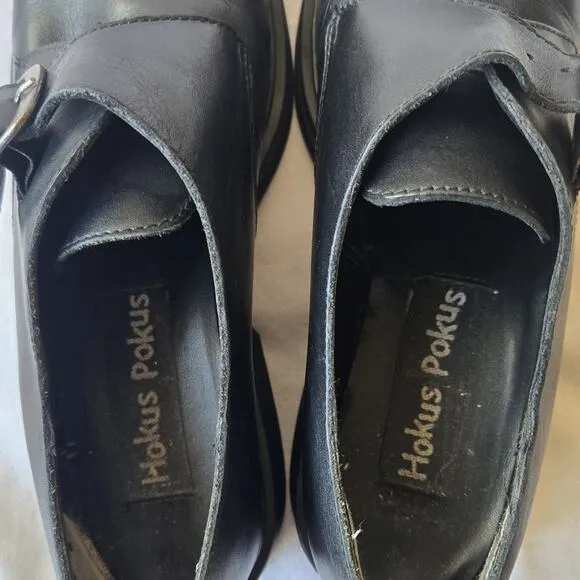 Vintage Hokus Pokus Tamra Womens Leather Monk Strap Chunky Oxfords Black Sz 7.5