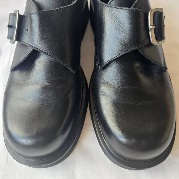 Vintage Hokus Pokus Tamra Womens Leather Monk Strap Chunky Oxfords Black Sz 7.5
