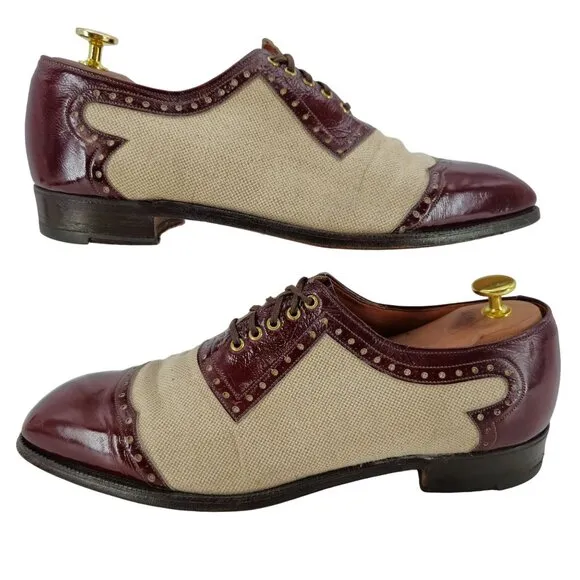 Vintage Johnston &amp; Murphy Aristocraft Dress Shoes Men's 10.5B Burgundy Tan Leath