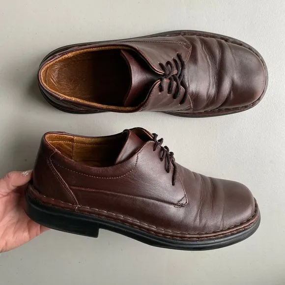 Vintage Josef Seibel Lace Up Oxfords Chunky Round Toe Shoe Men 9.5-10 Dark Brown