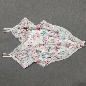 Vintage Lacey Floral Lingerie Satin Teddy Chemise Slip V-Neck Bodysuit Tank Top