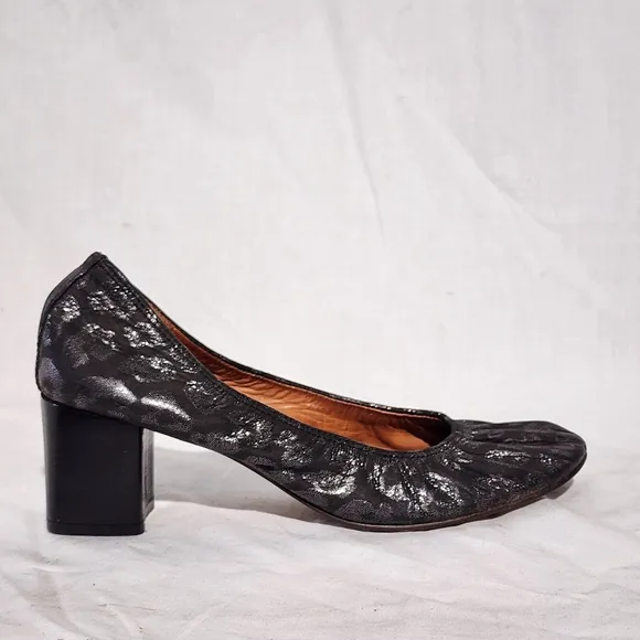 Vintage LANVIN Metallic Animal Printed Leather Block-Heeled Pumps, size 36