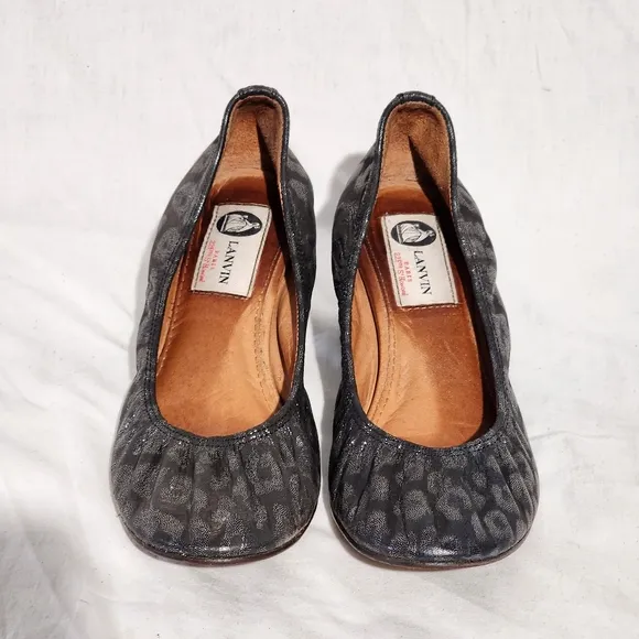 Vintage LANVIN Metallic Animal Printed Leather Block-Heeled Pumps, size 36