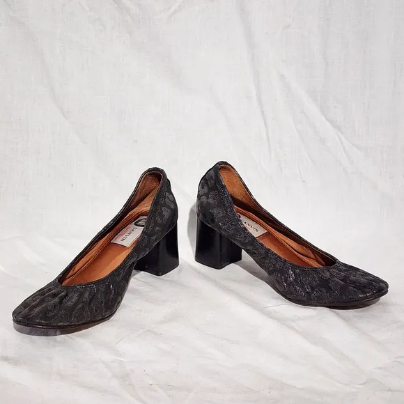 Vintage LANVIN Metallic Animal Printed Leather Block-Heeled Pumps, size 36