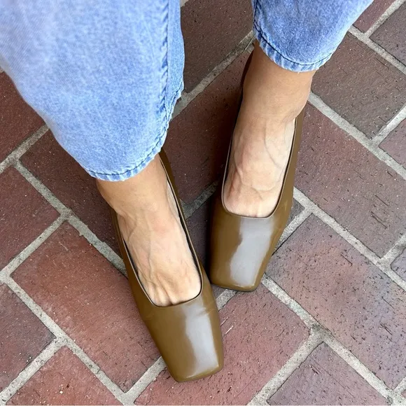Vintage Massimo Italy Brown Leather Square Toe Heels Block Heels Size 10