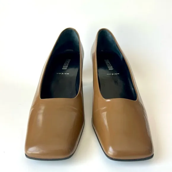 Vintage Massimo Italy Brown Leather Square Toe Heels Block Heels Size 10