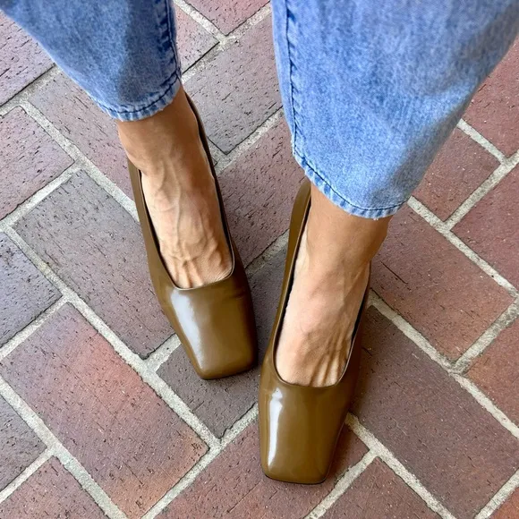 Vintage Massimo Italy Brown Leather Square Toe Heels Block Heels Size 10