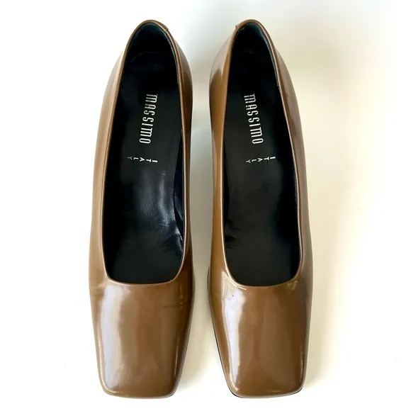 Vintage Massimo Italy Brown Leather Square Toe Heels Block Heels Size 10