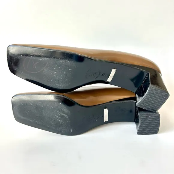 Vintage Massimo Italy Brown Leather Square Toe Heels Block Heels Size 10