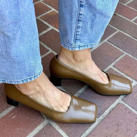 Vintage Massimo Italy Brown Leather Square Toe Heels Block Heels Size 10