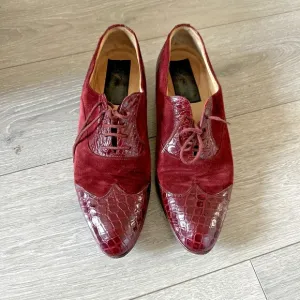 Vintage Men Size 10M  Burgundy Crocodile Print Leather Tie Up Dress‎ Shoes