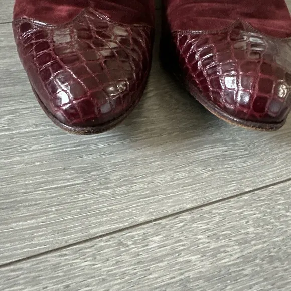 Vintage Men Size 10M  Burgundy Crocodile Print Leather Tie Up Dress‎ Shoes