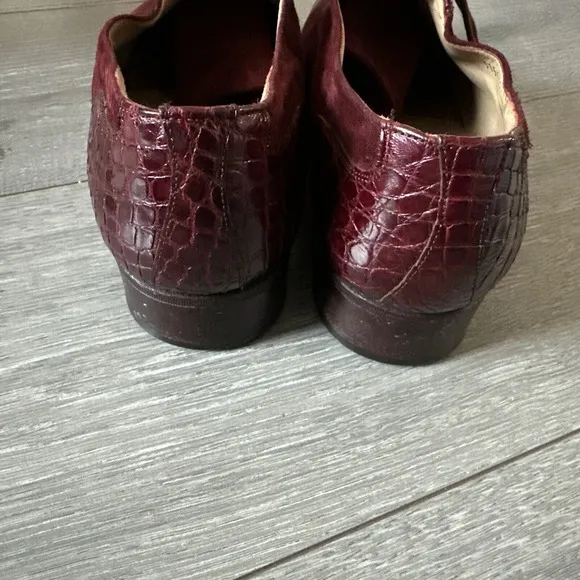 Vintage Men Size 10M  Burgundy Crocodile Print Leather Tie Up Dress‎ Shoes