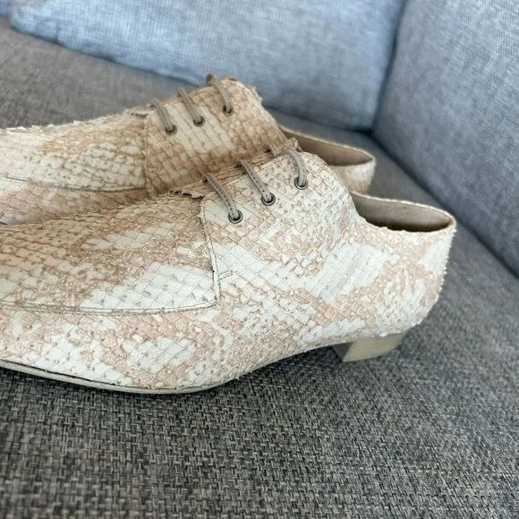 Vintage Nando Muzi Cream Pink Leather Snakeskin Lace-Up Oxford Shoes EU 40 US 9