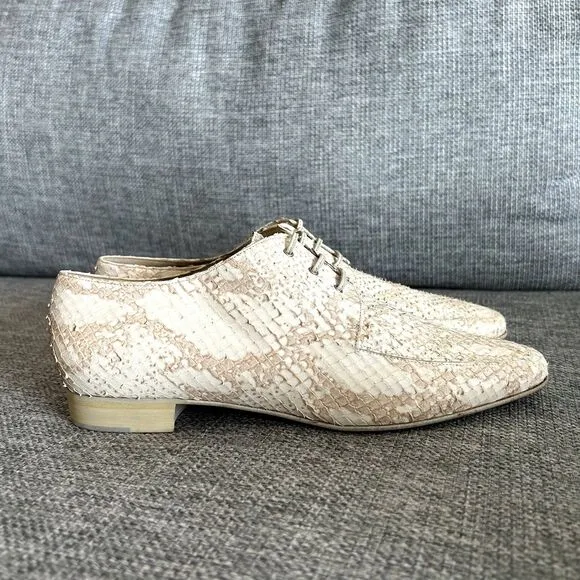 Vintage Nando Muzi Cream Pink Leather Snakeskin Lace-Up Oxford Shoes EU 40 US 9