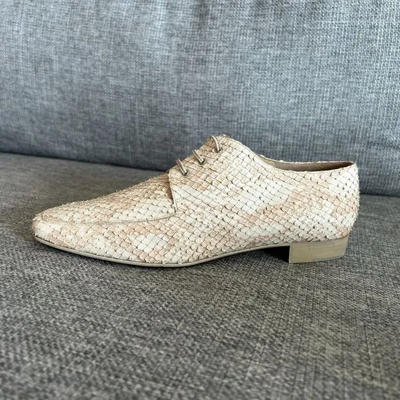 Vintage Nando Muzi Cream Pink Leather Snakeskin Lace-Up Oxford Shoes EU 40 US 9