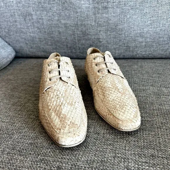 Vintage Nando Muzi Cream Pink Leather Snakeskin Lace-Up Oxford Shoes EU 40 US 9