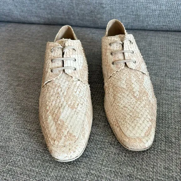 Vintage Nando Muzi Cream Pink Leather Snakeskin Lace-Up Oxford Shoes EU 40 US 9