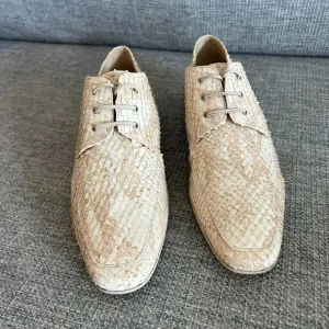 Vintage Nando Muzi Cream Pink Leather Snakeskin Lace-Up Oxford Shoes EU 40 US 9