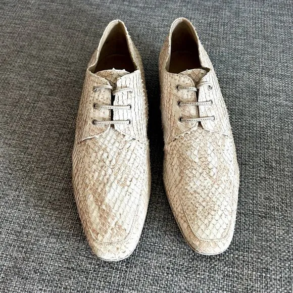 Vintage Nando Muzi Cream Pink Leather Snakeskin Lace-Up Oxford Shoes EU 40 US 9