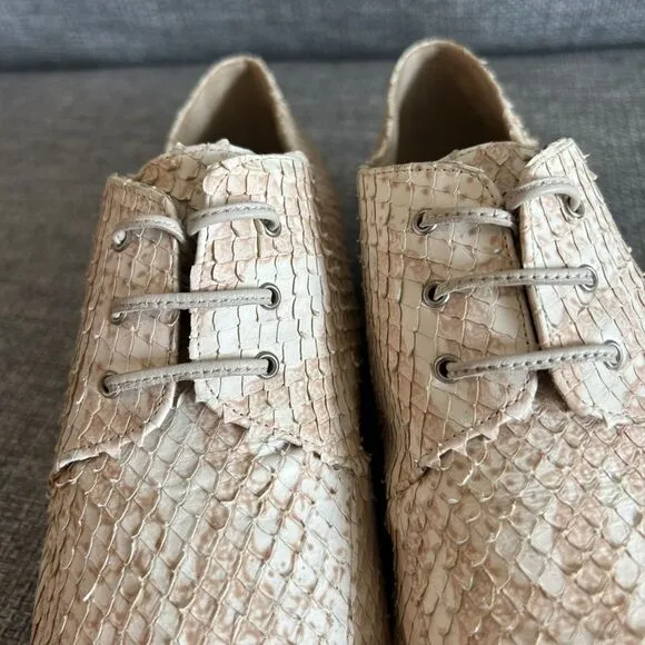 Vintage Nando Muzi Cream Pink Leather Snakeskin Lace-Up Oxford Shoes EU 40 US 9