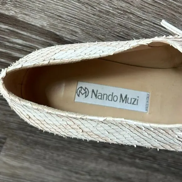 Vintage Nando Muzi Cream Pink Leather Snakeskin Lace-Up Oxford Shoes EU 40 US 9