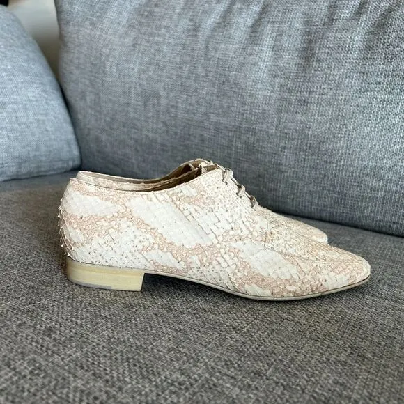 Vintage Nando Muzi Cream Pink Leather Snakeskin Lace-Up Oxford Shoes EU 40 US 9