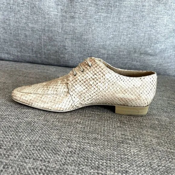 Vintage Nando Muzi Cream Pink Leather Snakeskin Lace-Up Oxford Shoes EU 40 US 9