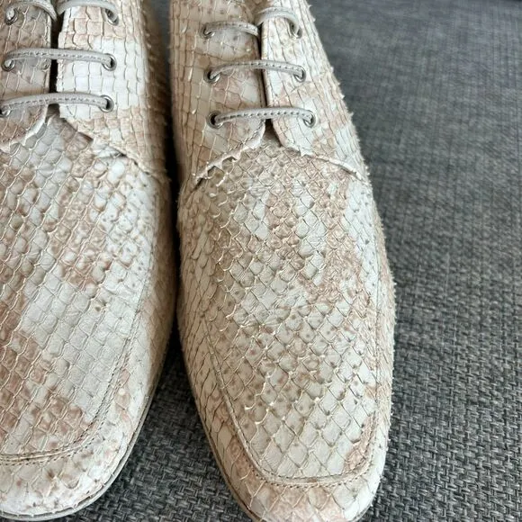 Vintage Nando Muzi Cream Pink Leather Snakeskin Lace-Up Oxford Shoes EU 40 US 9