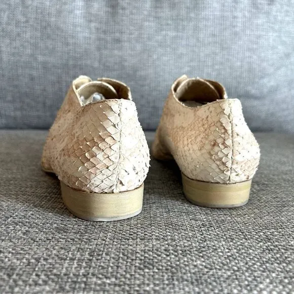 Vintage Nando Muzi Cream Pink Leather Snakeskin Lace-Up Oxford Shoes EU 40 US 9