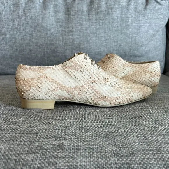 Vintage Nando Muzi Cream Pink Leather Snakeskin Lace-Up Oxford Shoes EU 40 US 9