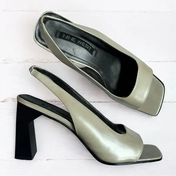 Vintage Nine West Slingback Heels | 90s Square Toe Block Heels | Size 10M