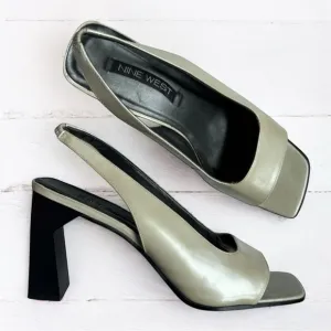 Vintage Nine West Slingback Heels | 90s Square Toe Block Heels | Size 10M