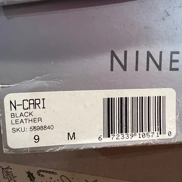 Vintage Nine West Strappy Block Heels Black Leather Square Toe Cocktail Party