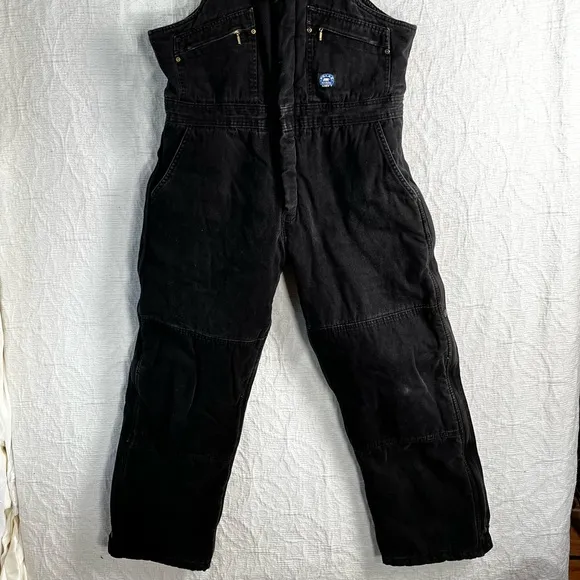 Vintage Polar King by Key Black Quilt Lined Bib Overalls Cotton Canvas Zip Front