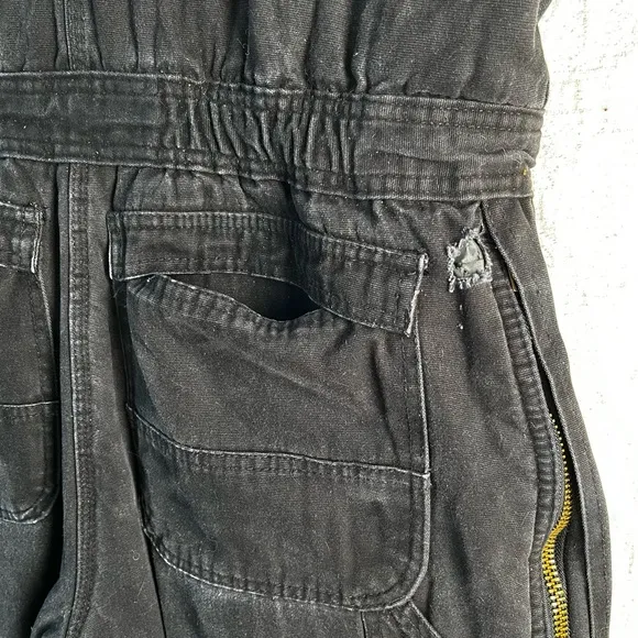 Vintage Polar King by Key Black Quilt Lined Bib Overalls Cotton Canvas Zip Front