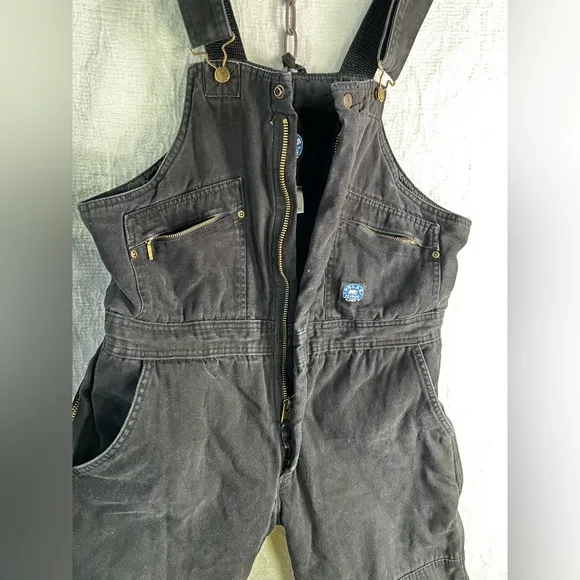 Vintage Polar King by Key Black Quilt Lined Bib Overalls Cotton Canvas Zip Front