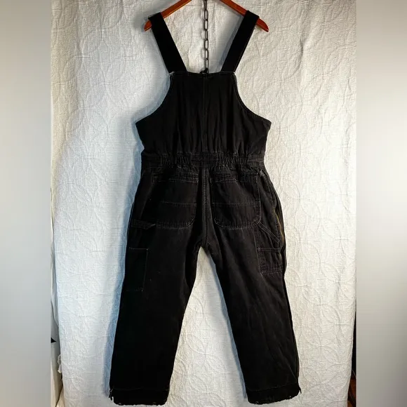 Vintage Polar King by Key Black Quilt Lined Bib Overalls Cotton Canvas Zip Front