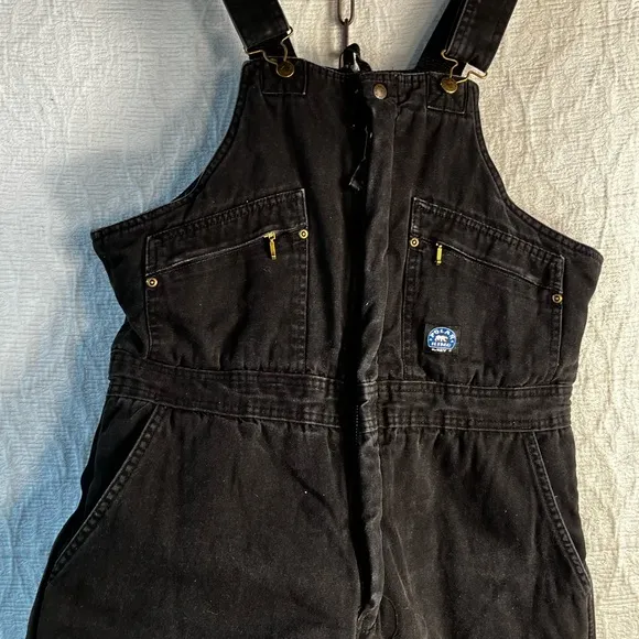 Vintage Polar King by Key Black Quilt Lined Bib Overalls Cotton Canvas Zip Front