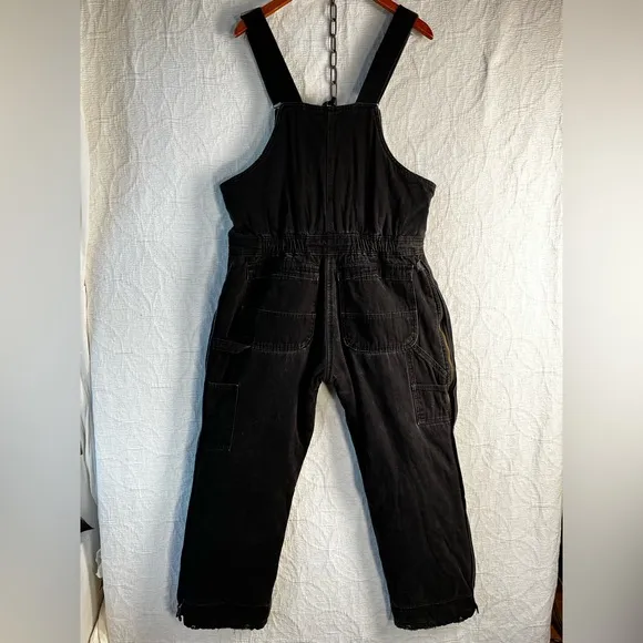Vintage Polar King by Key Black Quilt Lined Bib Overalls Cotton Canvas Zip Front