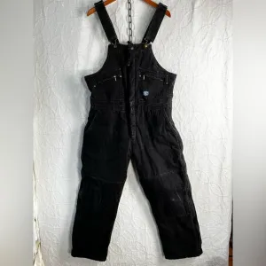Vintage Polar King by Key Black Quilt Lined Bib Overalls Cotton Canvas Zip Front