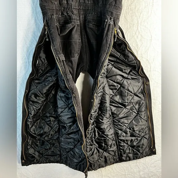 Vintage Polar King by Key Black Quilt Lined Bib Overalls Cotton Canvas Zip Front