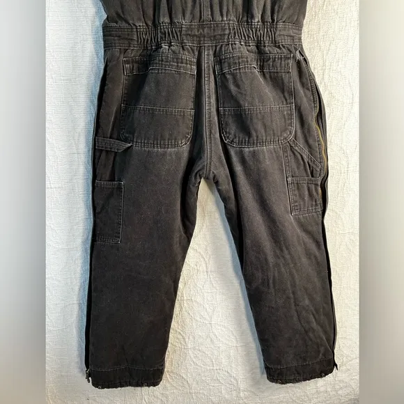 Vintage Polar King by Key Black Quilt Lined Bib Overalls Cotton Canvas Zip Front
