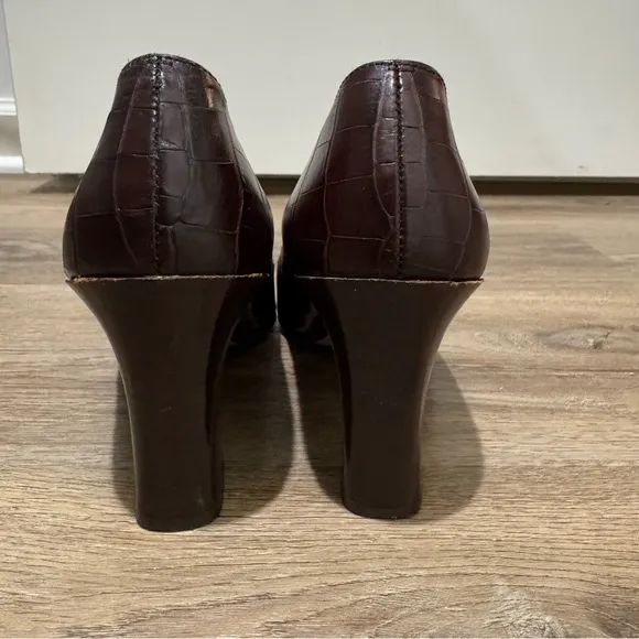 Vintage Ralph Lauren Brown Textured Block Heel Pumps