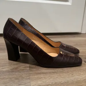 Vintage Ralph Lauren Brown Textured Block Heel Pumps