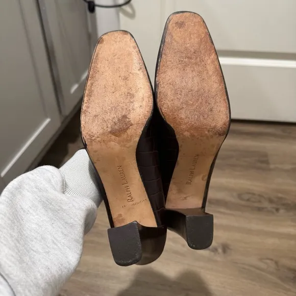 Vintage Ralph Lauren Brown Textured Block Heel Pumps